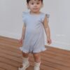 26SS 韓國童裝 羅紋小飛袖荷葉邊連身套裝