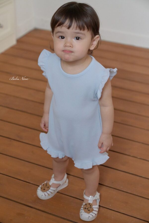 26SS 韓國童裝 羅紋小飛袖荷葉邊連身套裝