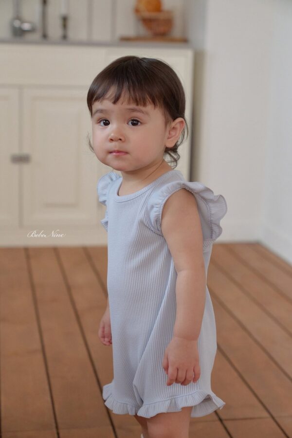 26SS 韓國童裝 羅紋小飛袖荷葉邊連身套裝