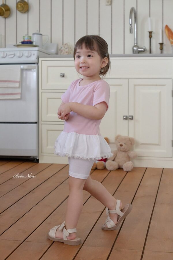 26SS 韓國童裝 波浪寬擺拼色圓領上衣