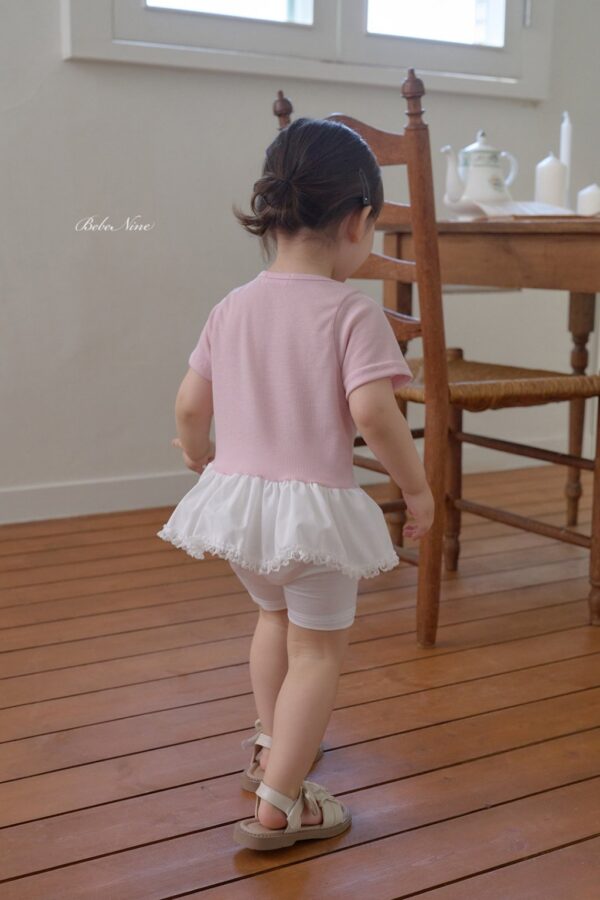 26SS 韓國童裝 波浪寬擺拼色圓領上衣