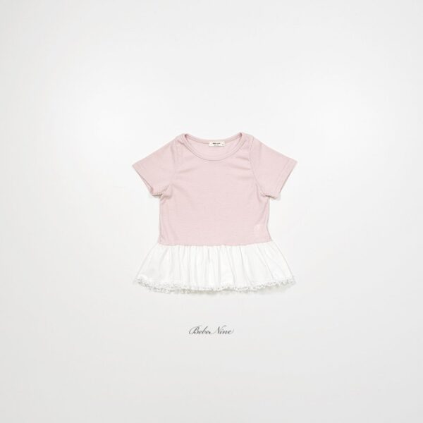 26SS 韓國童裝 波浪寬擺拼色圓領上衣