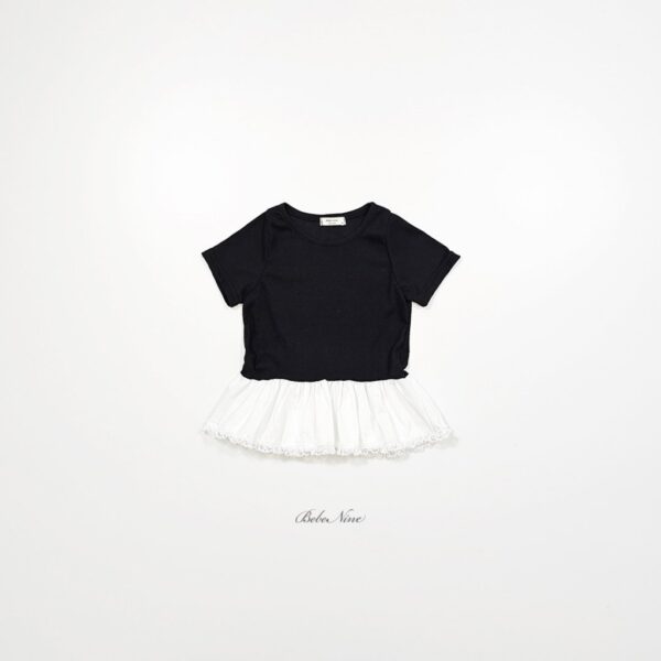 26SS 韓國童裝 波浪寬擺拼色圓領上衣