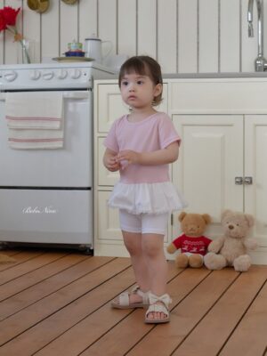 26SS 韓國童裝 波浪寬擺拼色圓領上衣