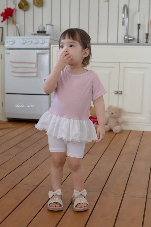 26SS 韓國童裝 波浪寬擺拼色圓領上衣