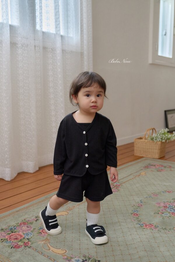 26SS 韓國童裝 夏季素色背心開衫短褲三件套裝