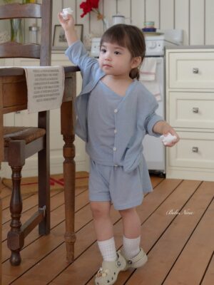 26SS 韓國童裝 夏季素色背心開衫短褲三件套裝