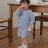 26SS 韓國童裝 夏季素色背心開衫短褲三件套裝