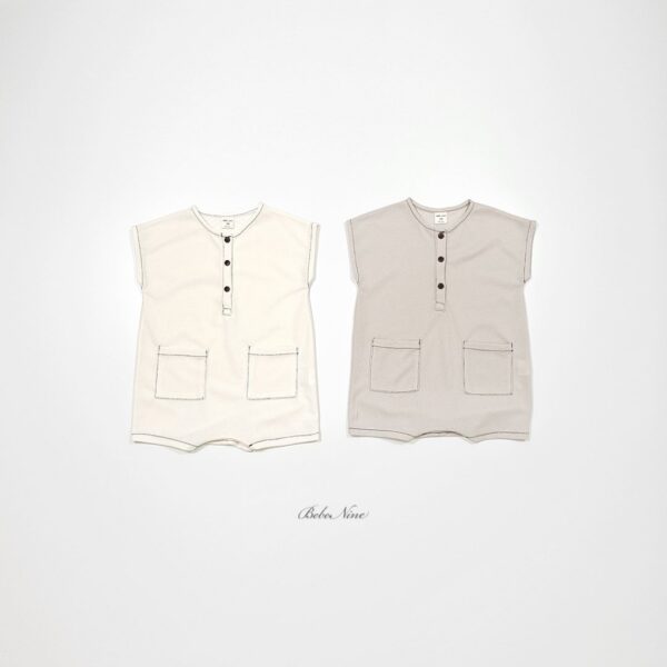 26SS 韓國童裝 方口袋縫線邊排扣連身套裝