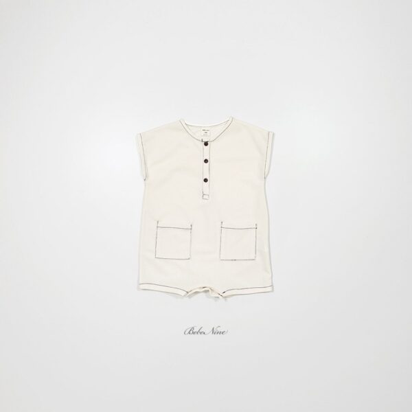 26SS 韓國童裝 方口袋縫線邊排扣連身套裝