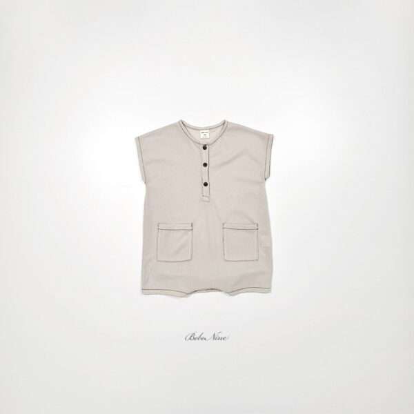 26SS 韓國童裝 方口袋縫線邊排扣連身套裝