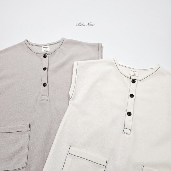 26SS 韓國童裝 方口袋縫線邊排扣連身套裝