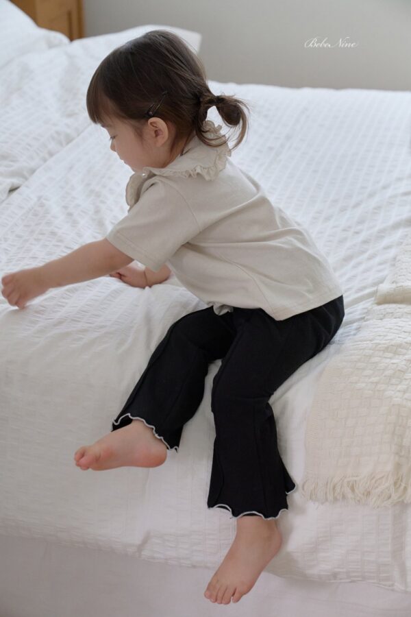 26SS 韓國童裝 拼色捲邊鬆緊喇叭長褲