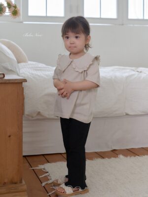 26SS 韓國童裝 拼色捲邊鬆緊喇叭長褲