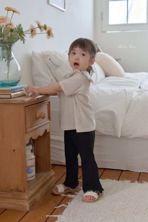 26SS 韓國童裝 拼色捲邊鬆緊喇叭長褲