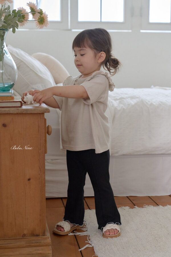 26SS 韓國童裝 拼色捲邊鬆緊喇叭長褲