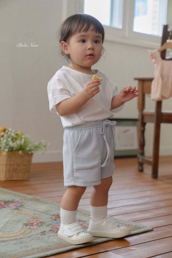 26SS 韓國童裝 羅紋大口袋綁帶鬆緊短褲