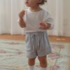 26SS 韓國童裝 羅紋大口袋綁帶鬆緊短褲
