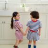 26SS 韓國童裝 橫條紋圓領拚色上下套裝