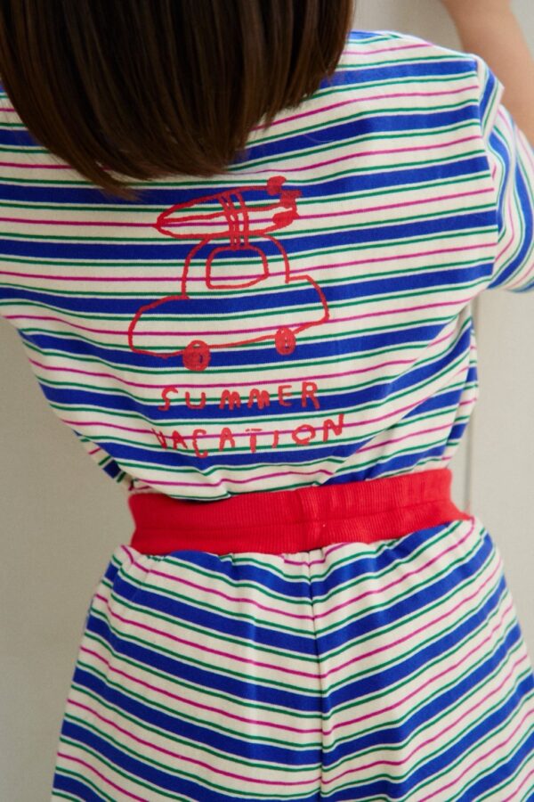 26SS 韓國童裝 橫條紋圓領拚色上下套裝