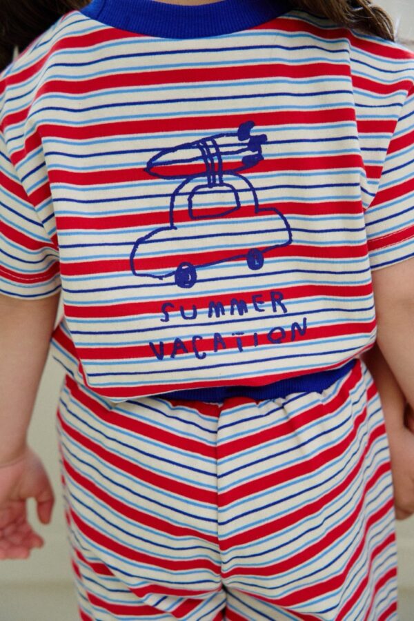 26SS 韓國童裝 橫條紋圓領拚色上下套裝