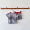 26SS 韓國童裝 橫條紋圓領拚色上下套裝