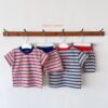 26SS 韓國童裝 橫條紋圓領拚色上下套裝