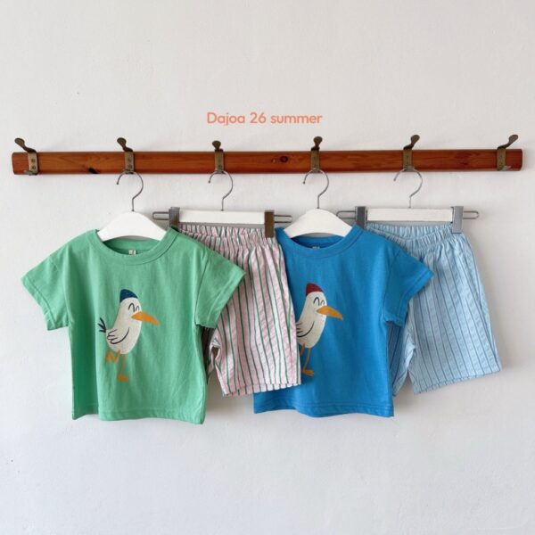 26SS 韓國童裝 小鳥上衣直條紋褲套裝