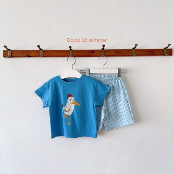 26SS 韓國童裝 小鳥上衣直條紋褲套裝