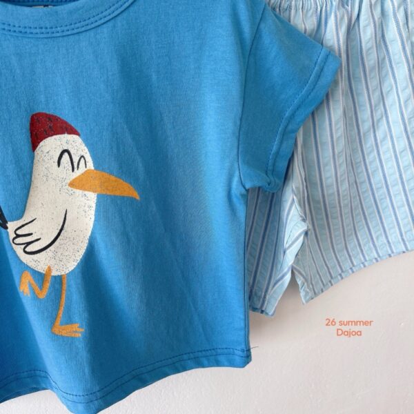 26SS 韓國童裝 小鳥上衣直條紋褲套裝