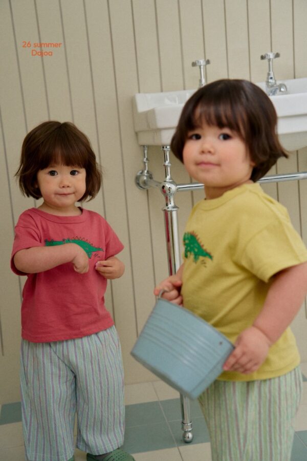 26SS 韓國童裝 鱷魚上衣直條紋長褲套裝