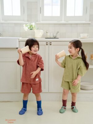 26SS 韓國童裝 毛巾小V領短袖套裝