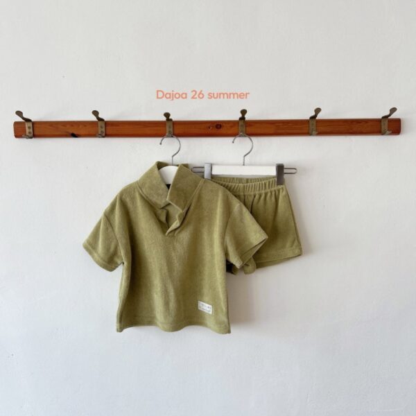 26SS 韓國童裝 毛巾小V領短袖套裝