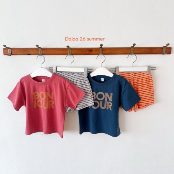 26SS 韓國童裝 BONJOUR上衣橫條紋短褲套裝