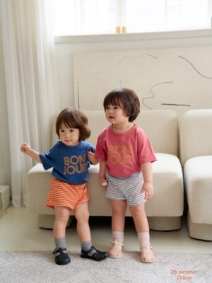26SS 韓國童裝 BONJOUR上衣橫條紋短褲套裝