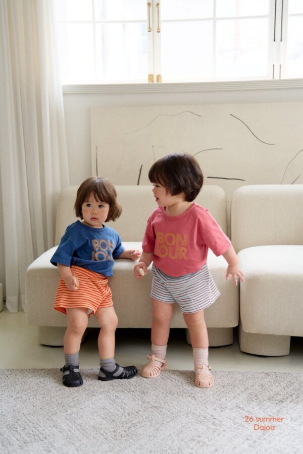 26SS 韓國童裝 BONJOUR上衣橫條紋短褲套裝
