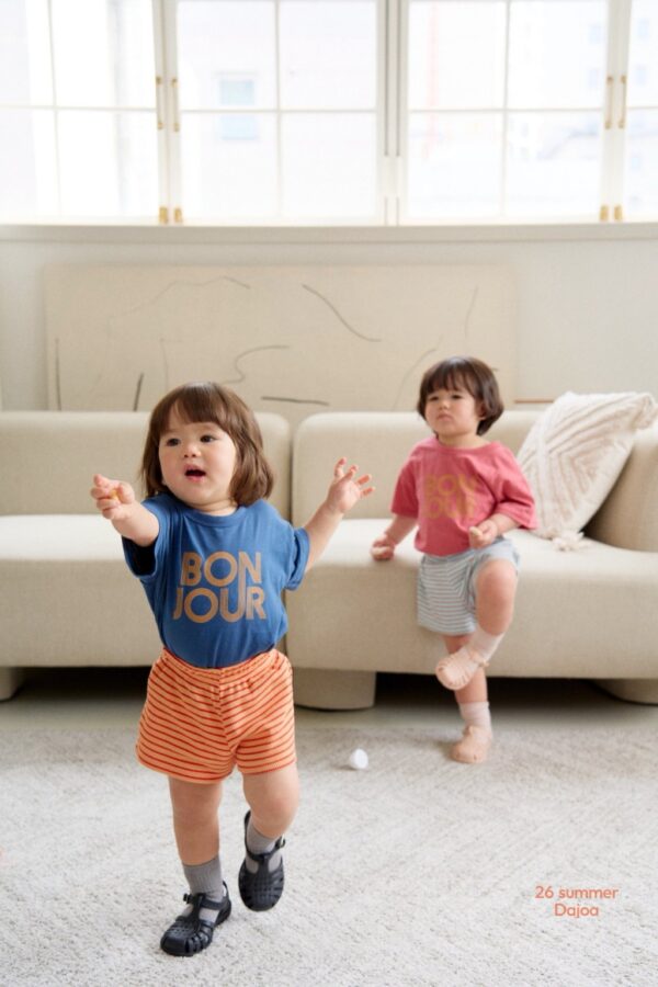 26SS 韓國童裝 BONJOUR上衣橫條紋短褲套裝
