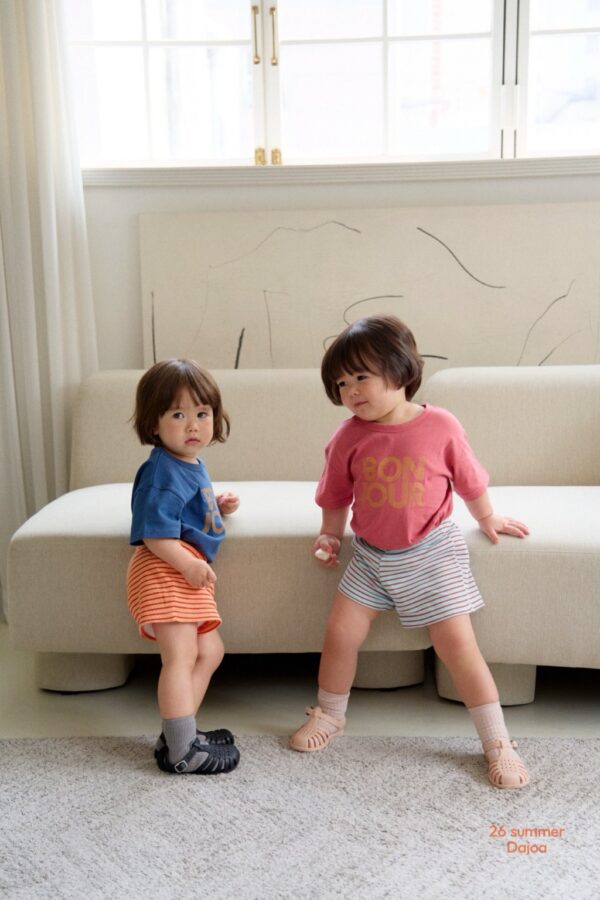 26SS 韓國童裝 BONJOUR上衣橫條紋短褲套裝