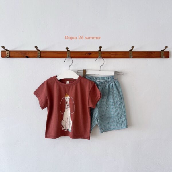 26SS 韓國童裝 小狗上衣格子短褲套裝