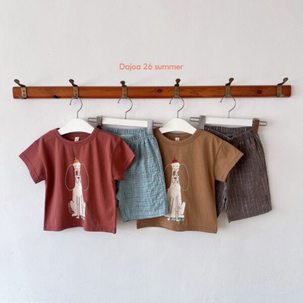 26SS 韓國童裝 小狗上衣格子短褲套裝