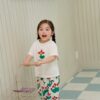 26SS 韓國童裝 三片花瓣小花上衣滿版長褲套裝