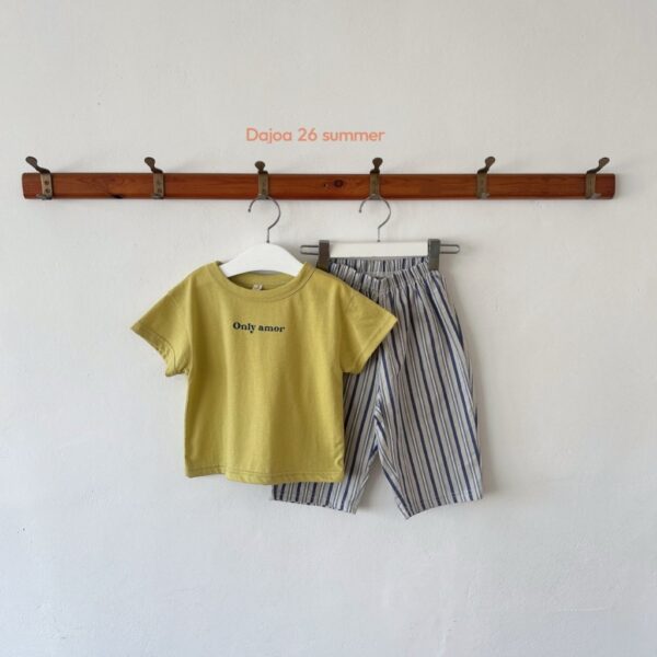 26SS 韓國童裝 ONLY AMOR短袖上衣直條紋長寬褲套裝