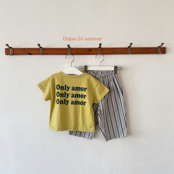 26SS 韓國童裝 ONLY AMOR短袖上衣直條紋長寬褲套裝