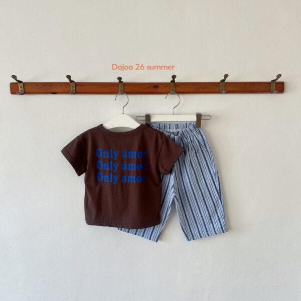 26SS 韓國童裝 ONLY AMOR短袖上衣直條紋長寬褲套裝