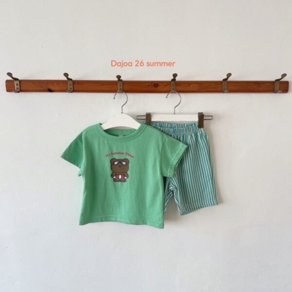 26SS 韓國童裝 泳圈小熊直紋短褲套裝