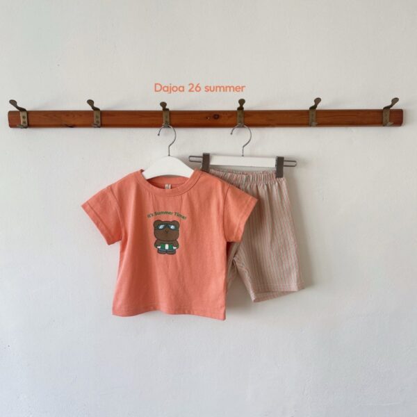 26SS 韓國童裝 泳圈小熊直紋短褲套裝