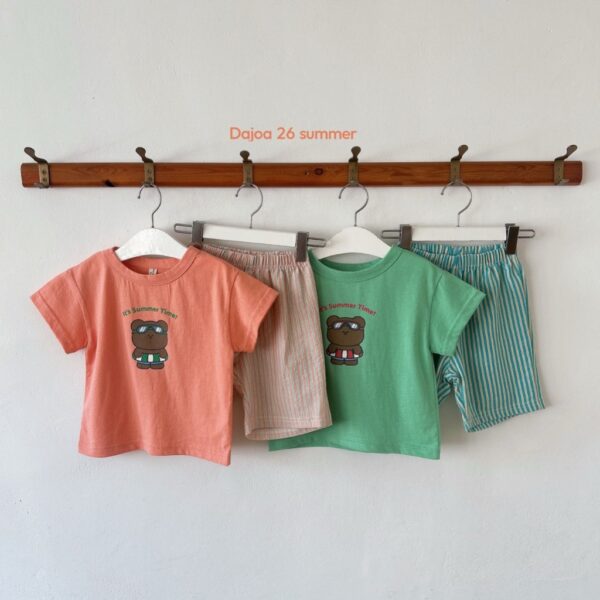 26SS 韓國童裝 泳圈小熊直紋短褲套裝