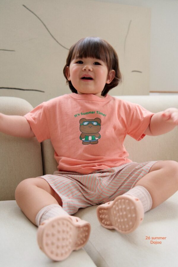 26SS 韓國童裝 泳圈小熊直紋短褲套裝