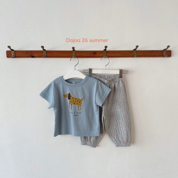 26SS 韓國童裝 小狗短袖上衣直條紋縮口長褲套裝