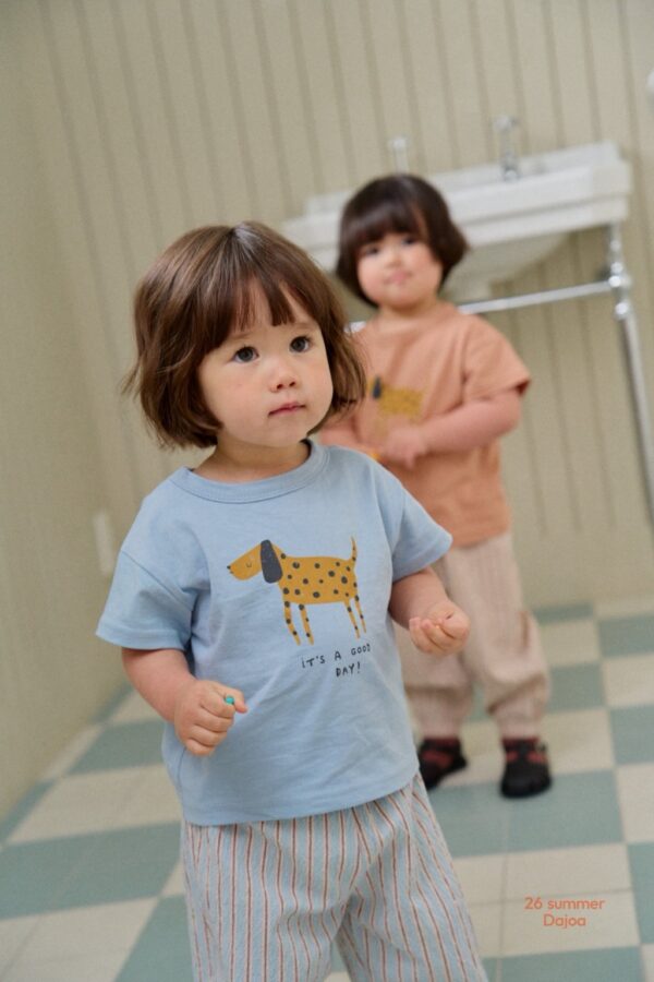 26SS 韓國童裝 小狗短袖上衣直條紋縮口長褲套裝